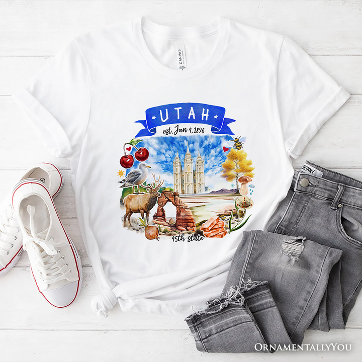 Artistic Utah State Themes and Landmarks T-Shirt, Tee for History and Travel Lovers