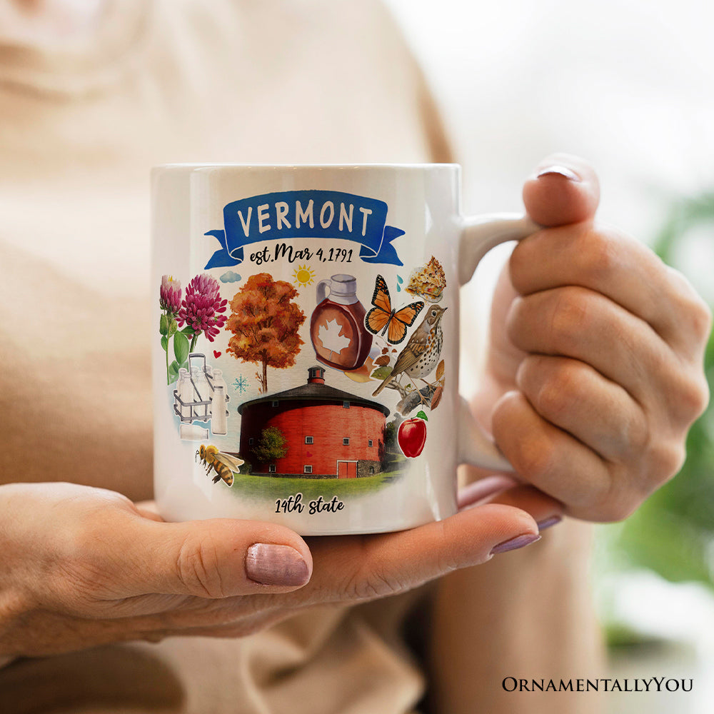 Artistic Vermont State Themes and Landmarks Personalized Mug With Custom Name