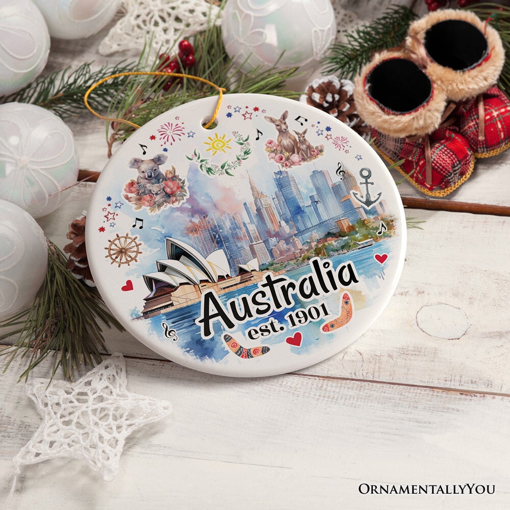Australia Artistic Watercolor Painting Ornament, Christmas Holiday Gift Ceramic Ornament OrnamentallyYou 