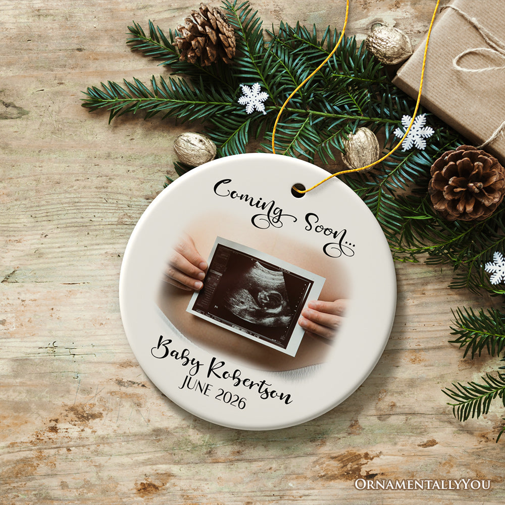 Baby Coming Soon Pregnant Mother Custom Photo Ornament, Personalized Pregnancy Announcement Sonogram Gift