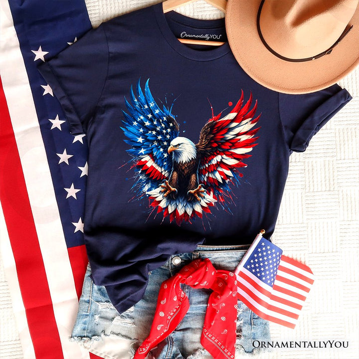 Bald Eagle American Flag T-Shirt, Patriotic Freedom Tee T-Shirts OrnamentallyYou Navy XS 