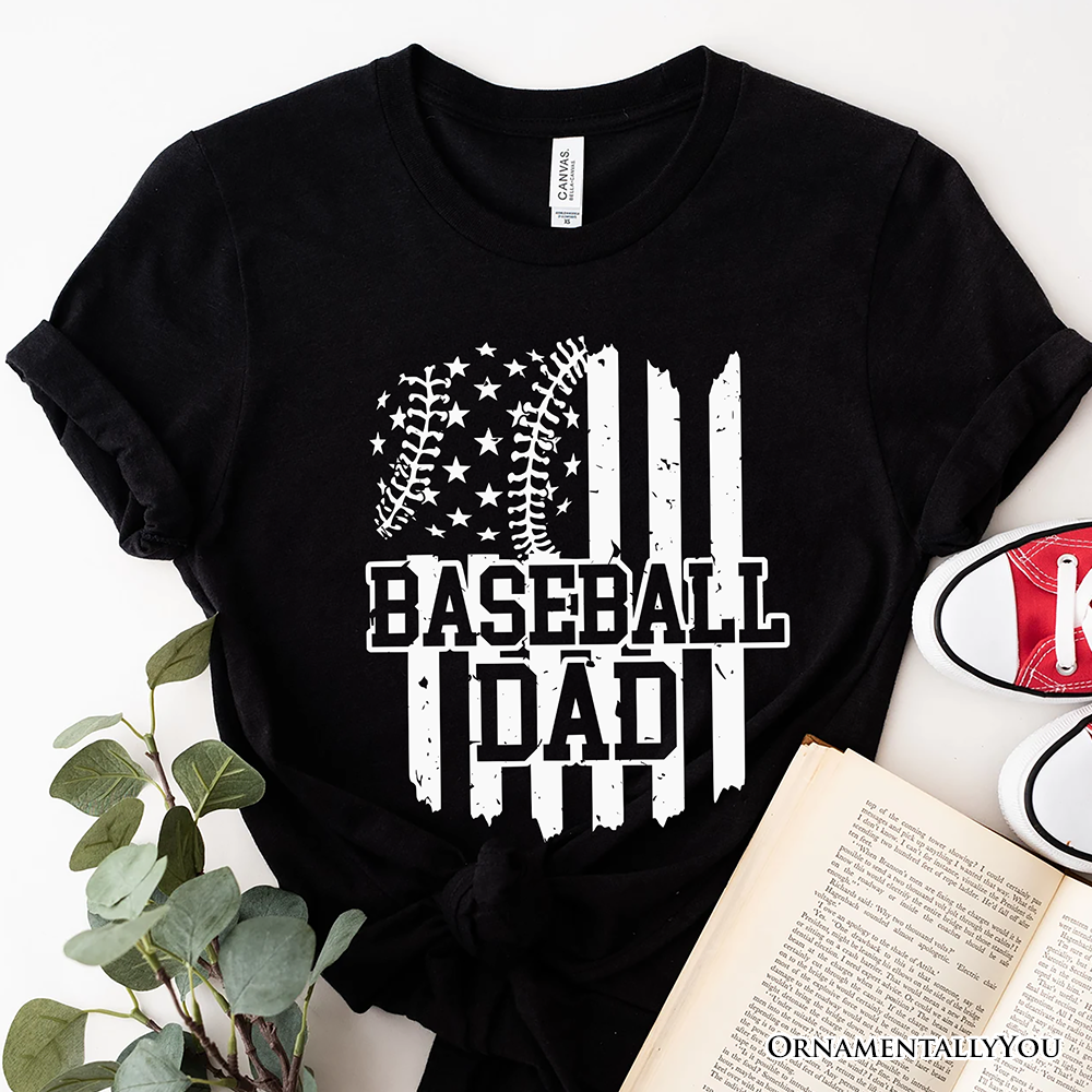 Baseball Dad T-Shirt, Black and White Patriotic Tee for Sports Fathers