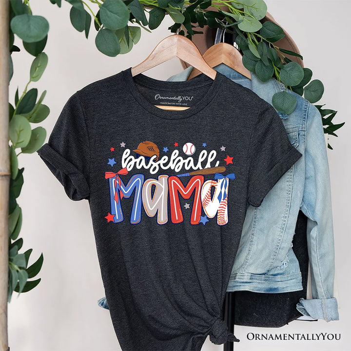 Baseball Mama Preppy Bow T-Shirt, Girly Sports Mom Tee T-Shirts OrnamentallyYou Dark Gray XS 