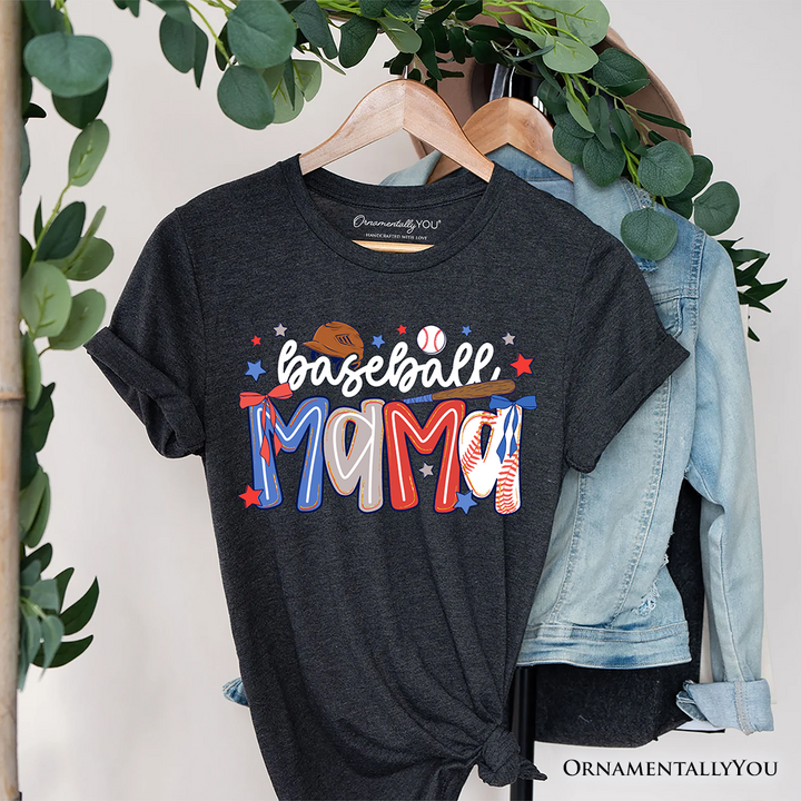 Baseball Mama Preppy Bow T-Shirt, Girly Sports Mom Tee