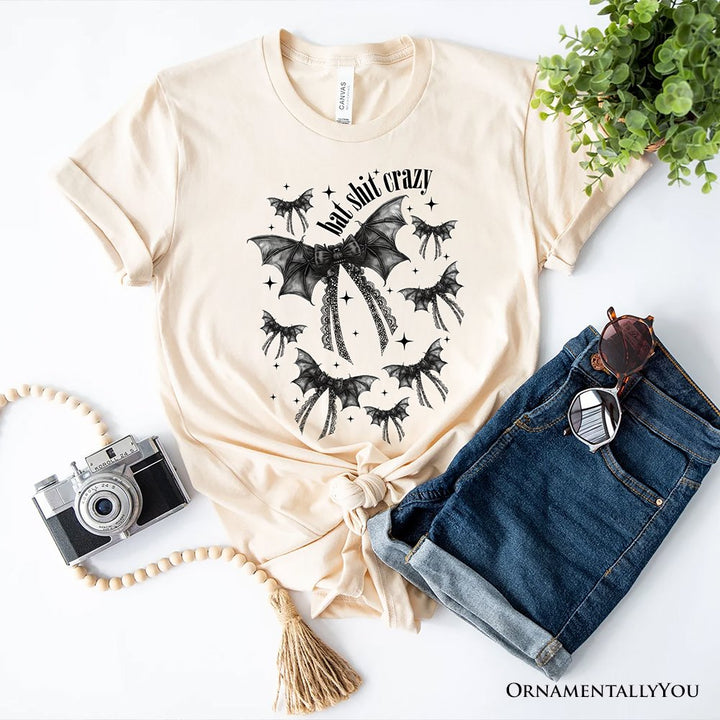 Bat Shit Crazy Coquette Bats T-Shirt, Funny Halloween Tee for Wild and Wicked Spirits T-Shirts OrnamentallyYou Natural XS 