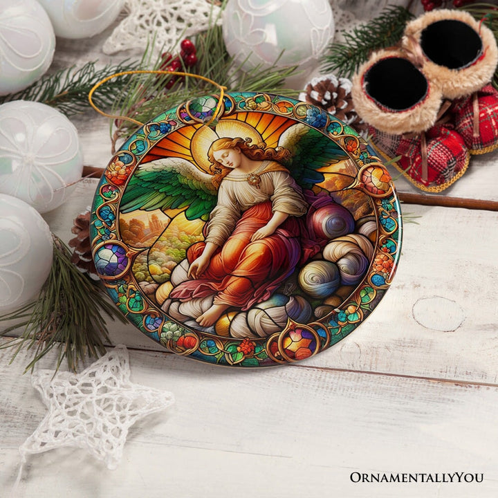 Beautiful Angel Medieval Stained Glass Themed Painting Christmas Ornament, Renaissance Italy Gift and Tree Decor Ceramic Ornament OrnamentallyYou 