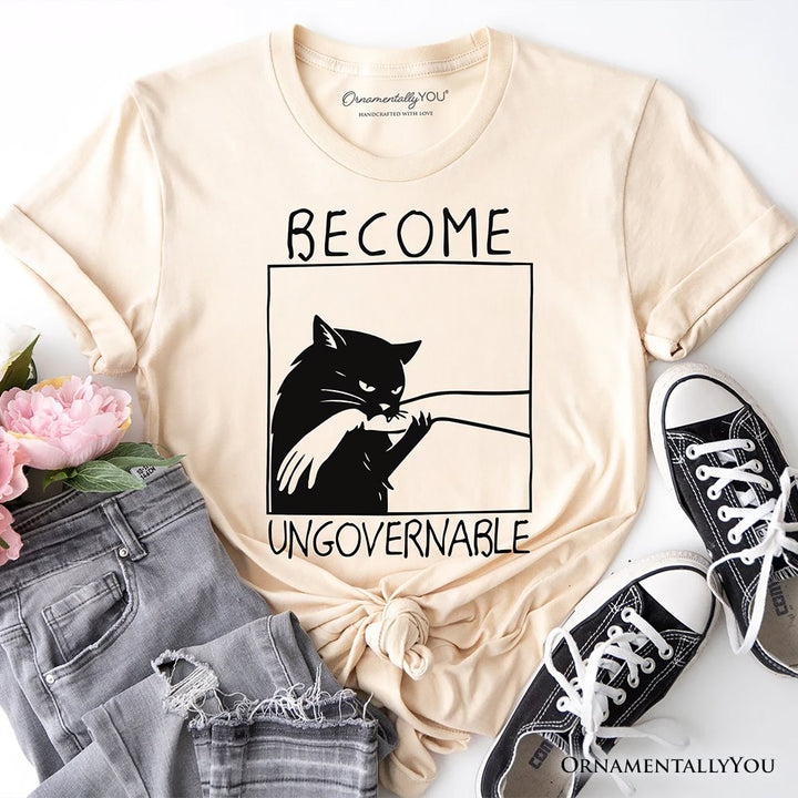 Become Ungovernable Black Cat T-Shirt, Bites Hand Humorous Meme Tee T-Shirts OrnamentallyYou Natural XS 