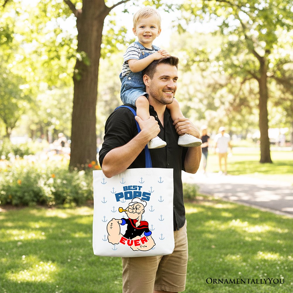 Best Pops Ever Canvas Tote Bag, Classic Popeye the Sailorman Dad Gift Bag for Fun and Strong Dads Tote Bag OrnamentallyYou 