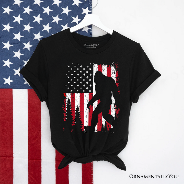 Bigfoot American Flag T-Shirt, Patriotic Sasquatch Tee