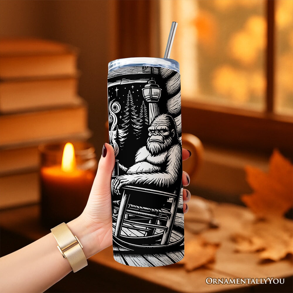 Bigfoot Cabin Life 20oz Personalized Tumbler With Lid and Stainless Steel Straw, Sarcastic Introvert Camping Gift Cup Tumbler OrnamentallyYou 