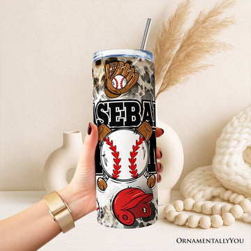 Black and Red Baseball Mom Pattern 20oz Personalized Tumbler With Lid and Stainless Steel Straw, Proud Sports Mothers Gift Cup Tumbler OrnamentallyYou 