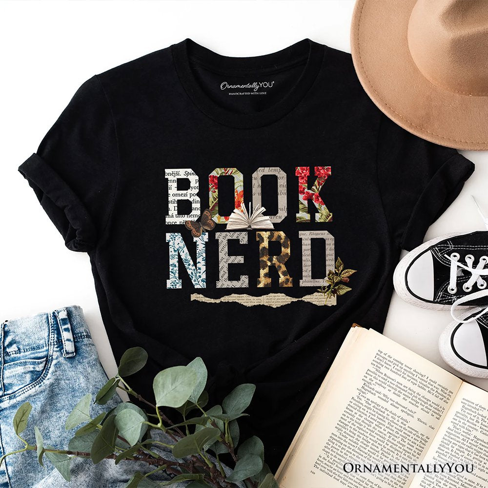 Book Nerd Collage Retro T-Shirt, Bookish Booktok Librarian Tee T-Shirts OrnamentallyYou Black XS 