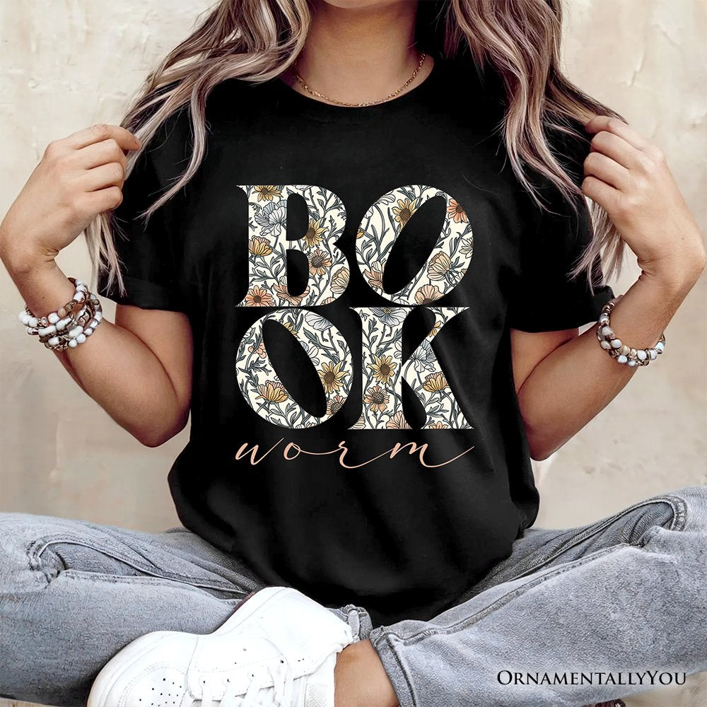 Bookworm Floral T-Shirt, Boho Wildflower Book Lover Tee T-Shirts OrnamentallyYou 