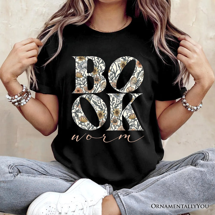 Bookworm Floral T-Shirt, Boho Wildflower Book Lover Tee T-Shirts OrnamentallyYou 