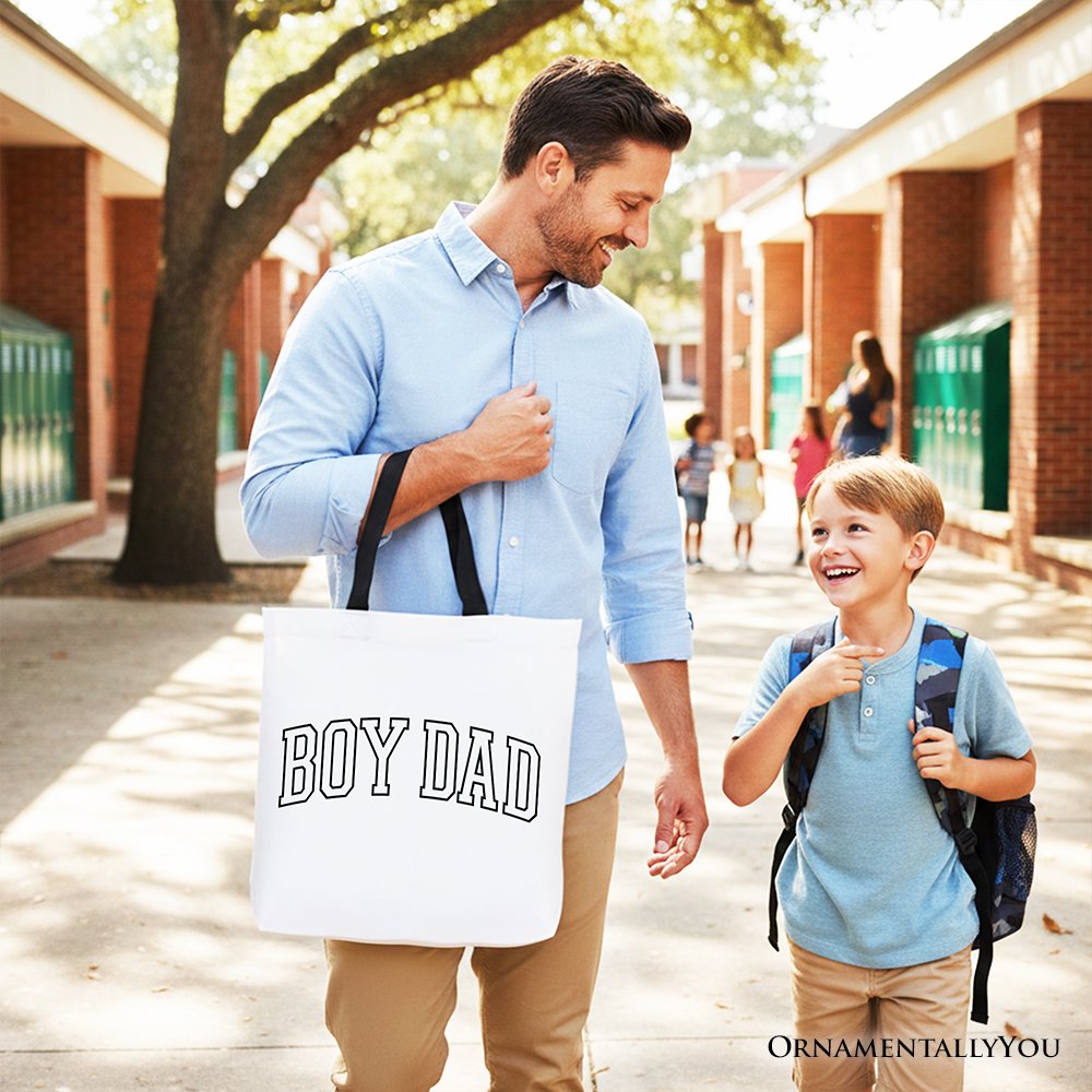Boy Dad Varsity Tote Bag, Father's Day Gift Shopper Tote Bag OrnamentallyYou 