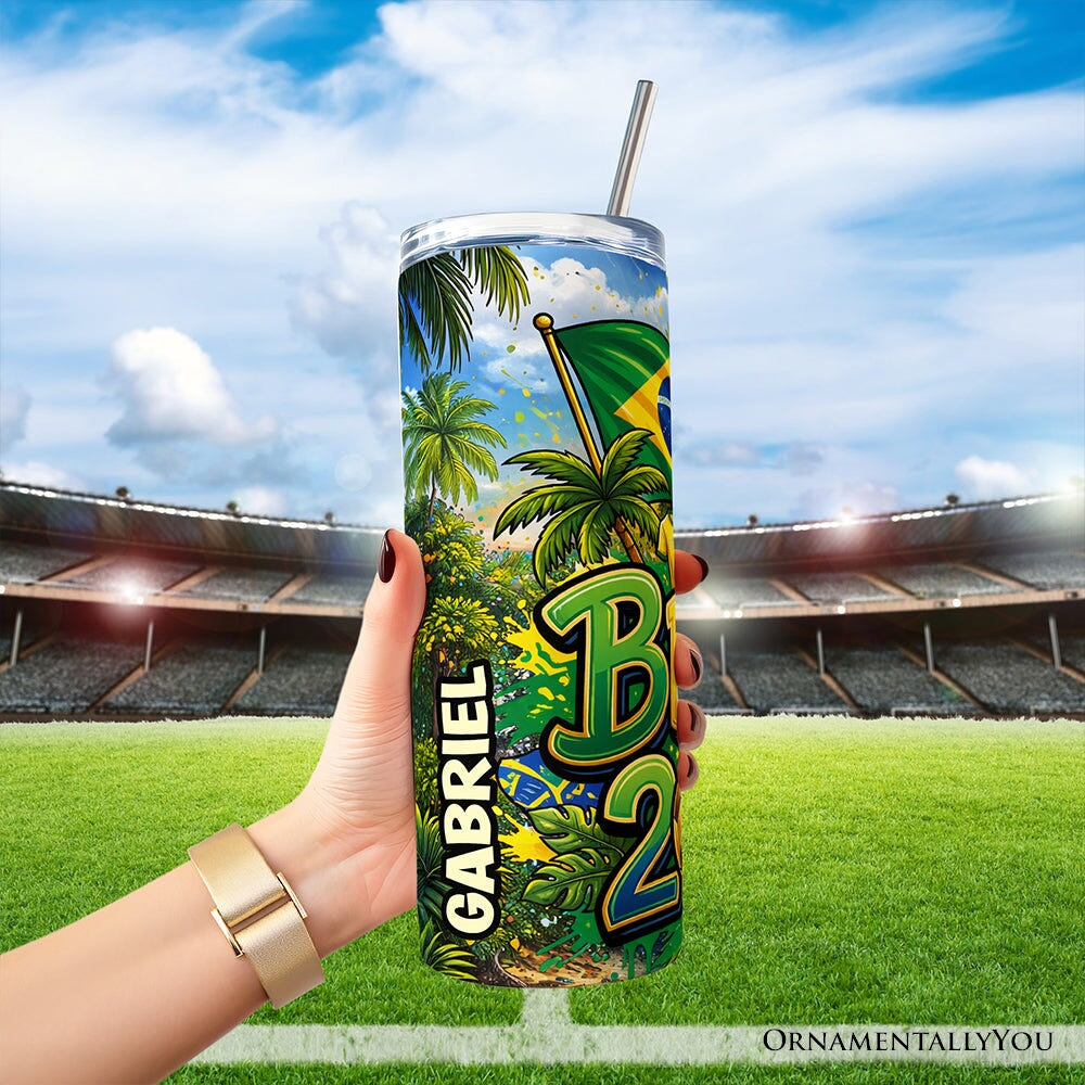 Brazil 2026 Soccer Cup Global Championship 20oz Tumbler With Lid and Stainless Steel Straw, Fans Football Gift Cup Tumbler OrnamentallyYou 