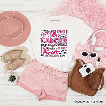 Breast Cancer Awareness Ribbon T-Shirt, In October We Wear Pink Support Tee T-Shirts OrnamentallyYou White XS 