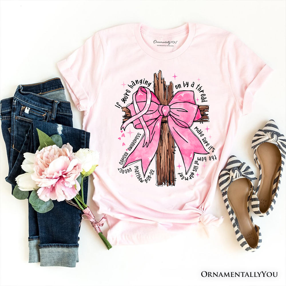 Breast Cancer Pink Bow Cross T-Shirt, Awareness Faith Christian Tee