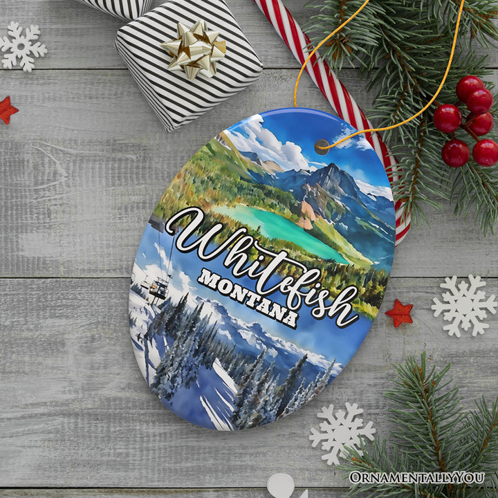 Breathtaking Whitefish Mountain Town Ornament, Montana Alpine Lake Christmas Gift and Outdoor Adventure Souvenir