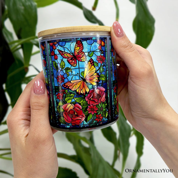 Butterfly Faux Stained Glass LED Tea Light Candle, Sentimental Tabletop Spring Decor With Soft Glow Candles OrnamentallyYou 