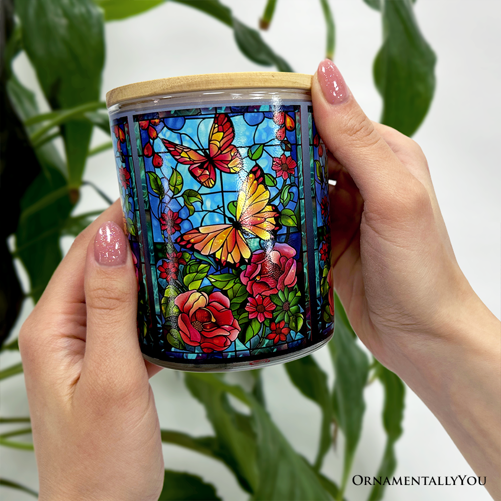 Butterfly Faux Stained Glass LED Tea Light Candle, Sentimental Tabletop Spring Decor With Soft Glow