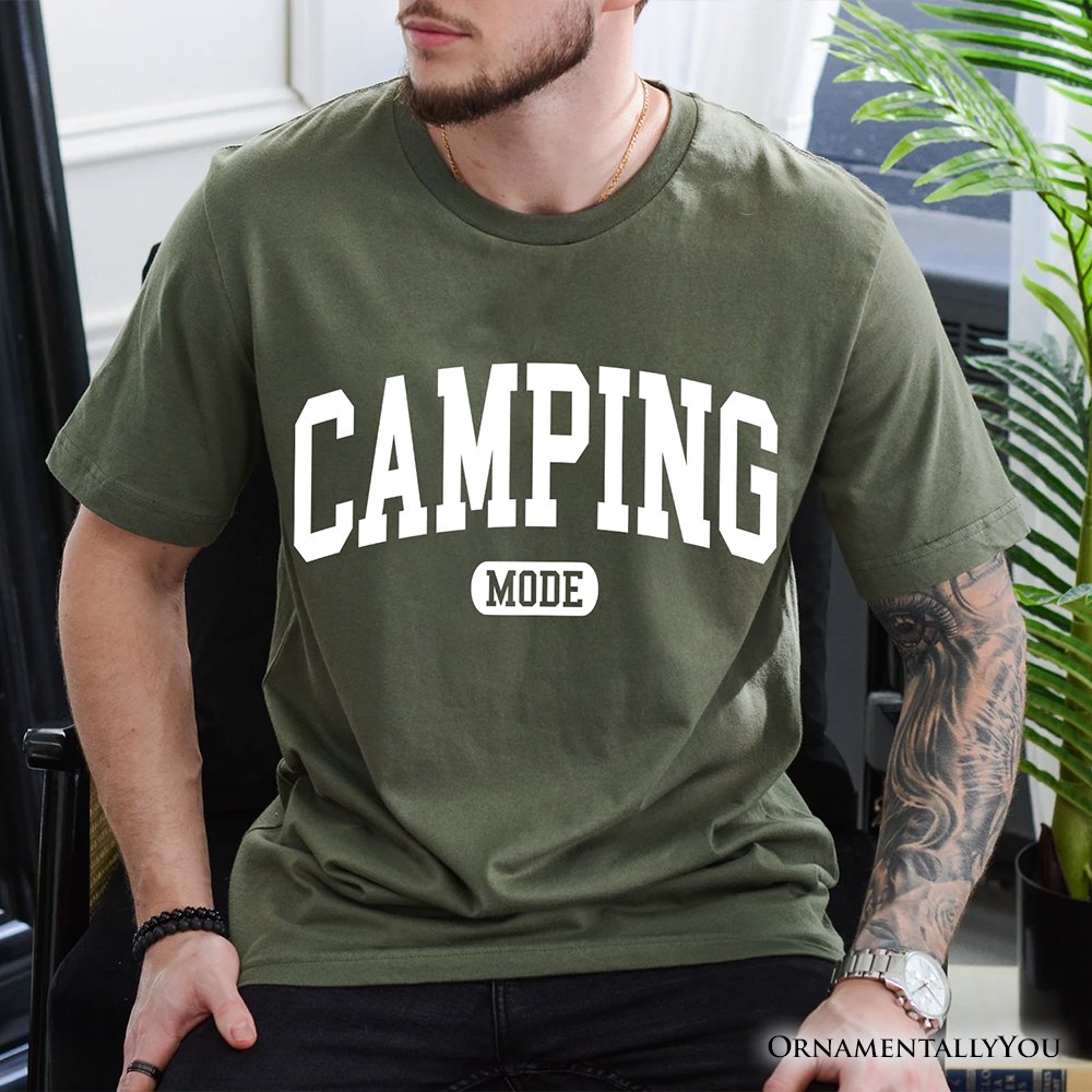 Camping Mode Varsity T-Shirt, Minimalist Outdoors Tee T-Shirts OrnamentallyYou 