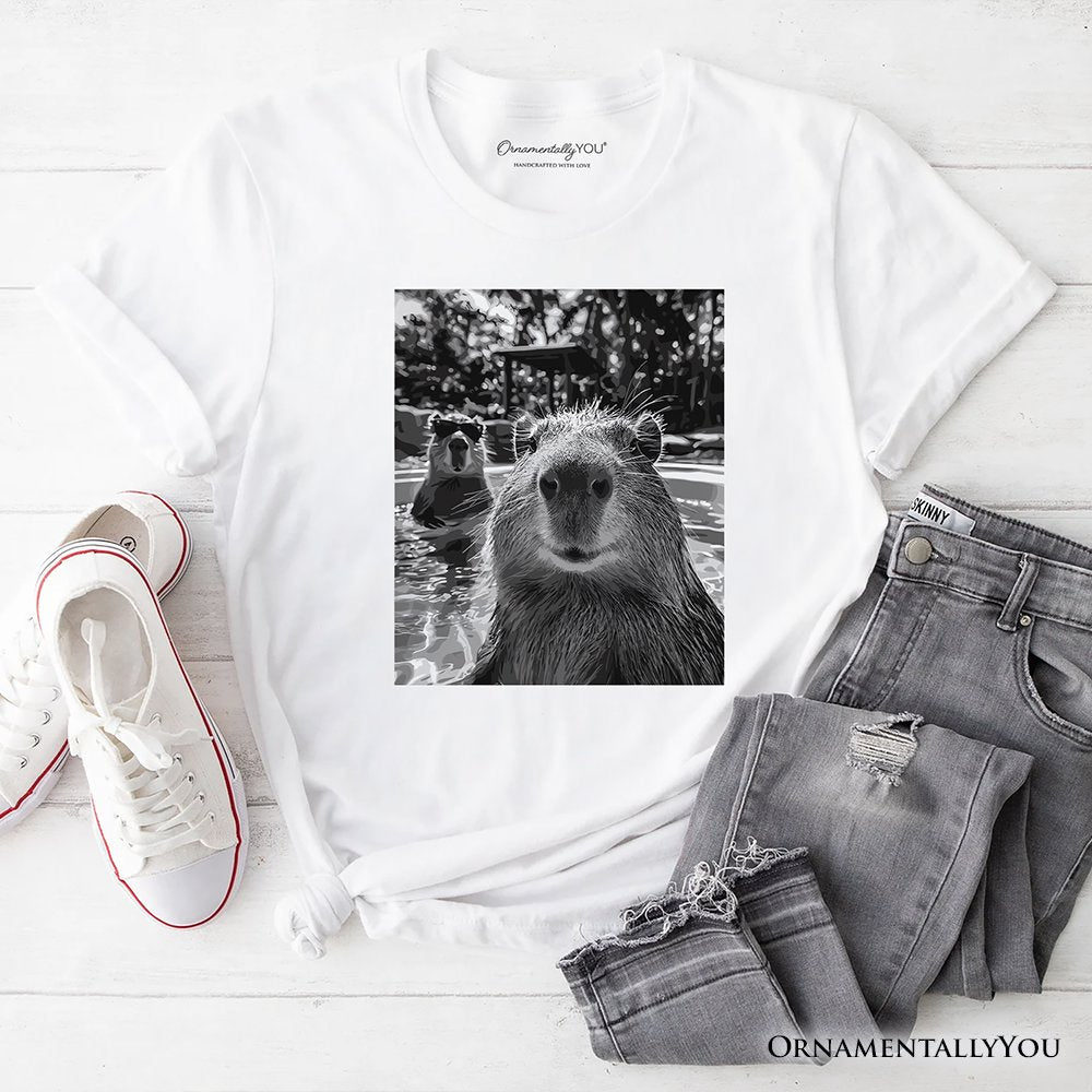 Capybara Selfie Funny T-Shirt, Meme Animal Photo Style Tee T-Shirts OrnamentallyYou White XS 