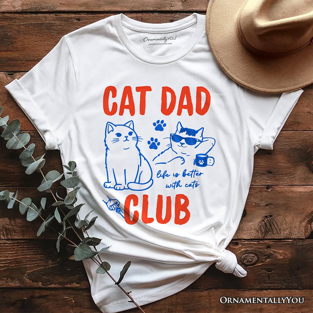 Cat Dad Club Retro T-Shirt, Funny Father's Day Tee T-Shirts OrnamentallyYou White XS 