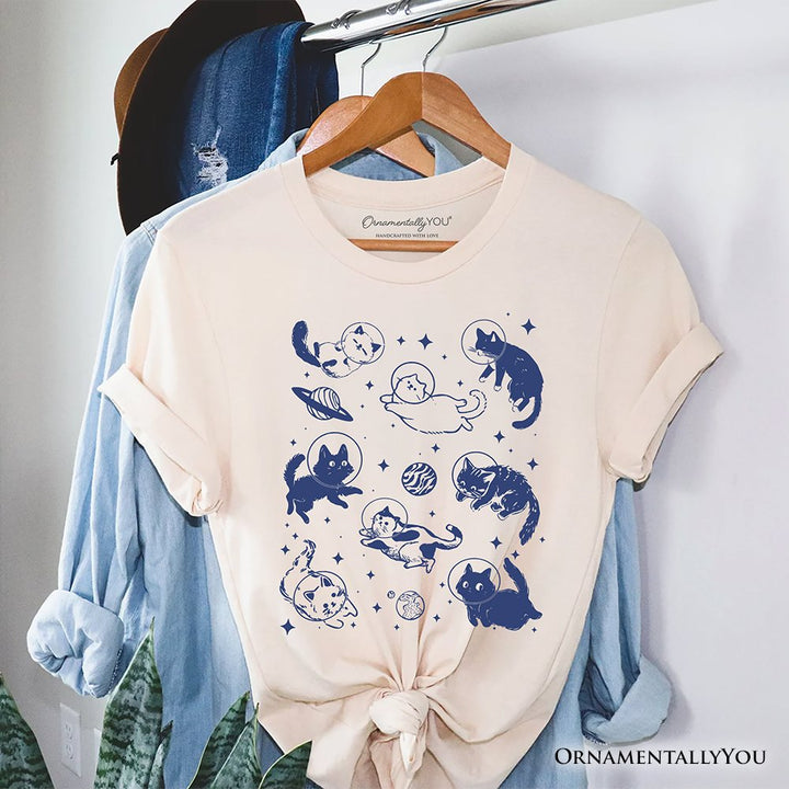 Cats in Space Retro T-Shirt, Funny Astronaut Kitty Tee with Cosmic Vibes T-Shirts OrnamentallyYou Natural XS 