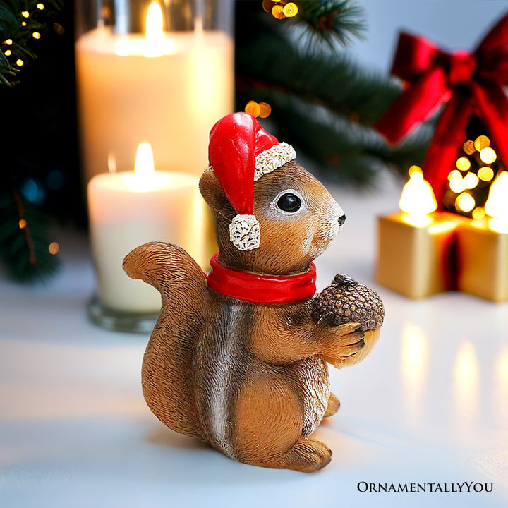 (Pre-Order) Charming Chipmunk with Santa Hat Figurine, 5" Playful Christmas Rodent Garden Statue Resin Statues OrnamentallyYou 