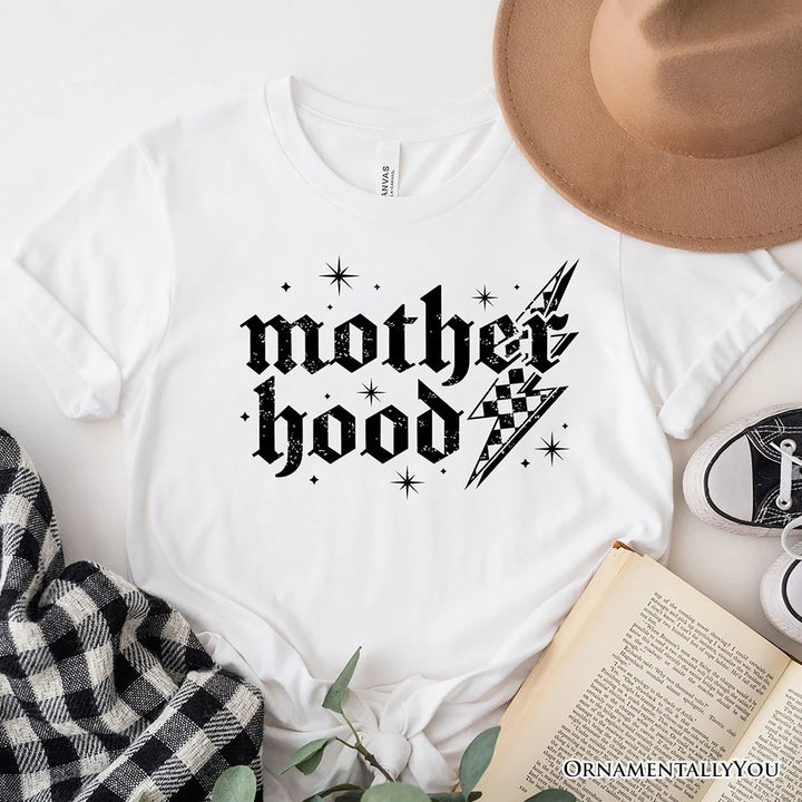 Checkered Motherhood Lightning T-Shirt, Black and White Retro Tee for Strong Mothers T-Shirts OrnamentallyYou White XS 