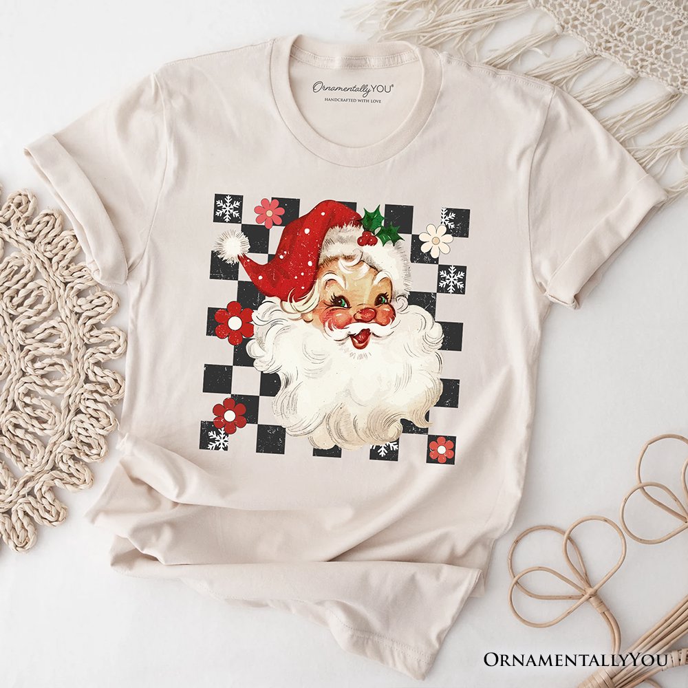 Checkered Santa Claus Vintage T-Shirt, Retro Merry Christmas Tee T-Shirts OrnamentallyYou Natural XS 