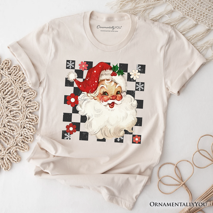 Checkered Santa Claus Vintage T-Shirt, Retro Merry Christmas Tee