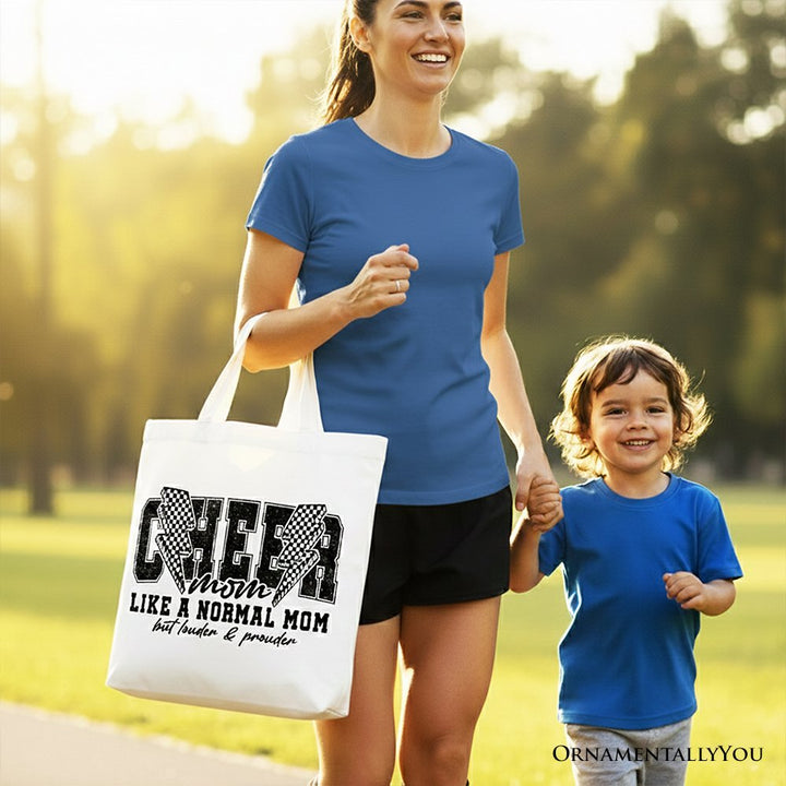 Cheer Mom Lightning Canvas Tote Bag, Cheerleader Retro Gift Shopper for Proud Sports Mothers Tote Bag OrnamentallyYou 