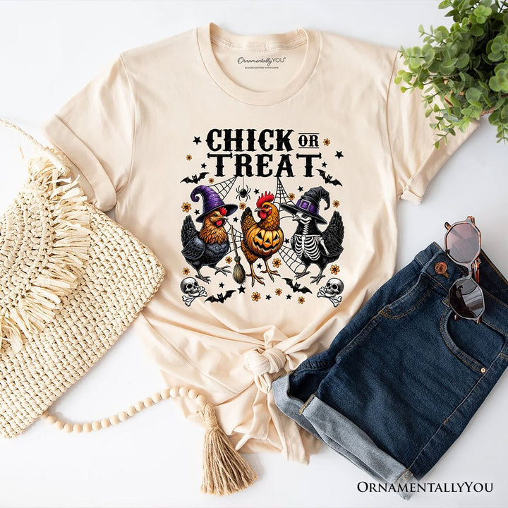 Chick or Treat Chicken T-Shirt, Funny Farmhouse Halloween Tee T-Shirts OrnamentallyYou Natural XS 