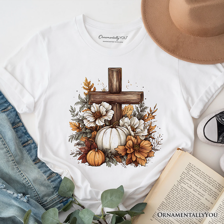 Christian Floral Pumpkin Cross T-Shirt, Boho Religious Fall Tee