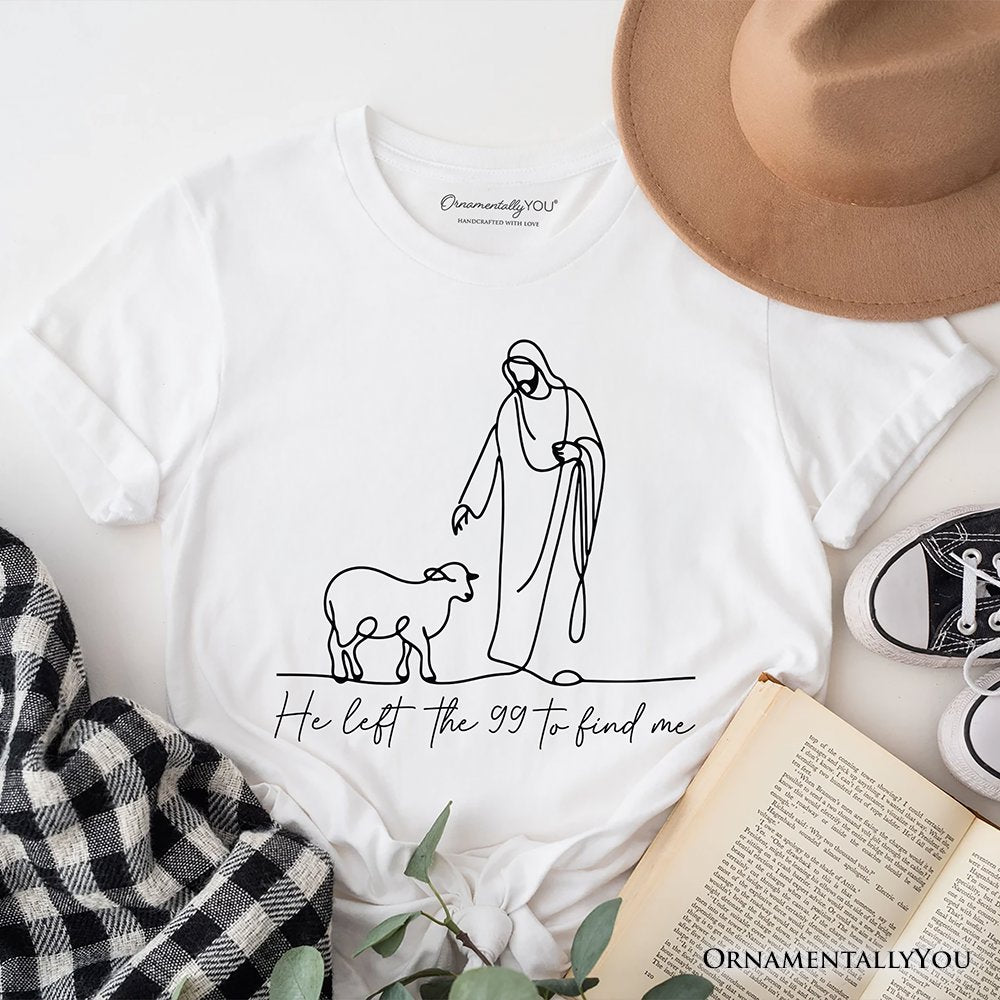Christian Minimalist Line Art T-Shirt, He Left the 99 to Find Me Bible Verse Faith Tee T-Shirts OrnamentallyYou White XS 