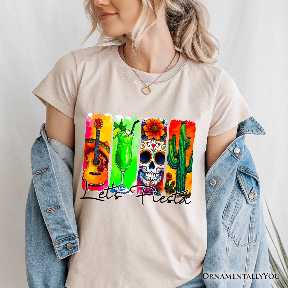Cinco De Mayo Brushstroke Mexican T-Shirt, Let’s Fiesta Guitar Margarita Skull Cactus Tee T-Shirts OrnamentallyYou 