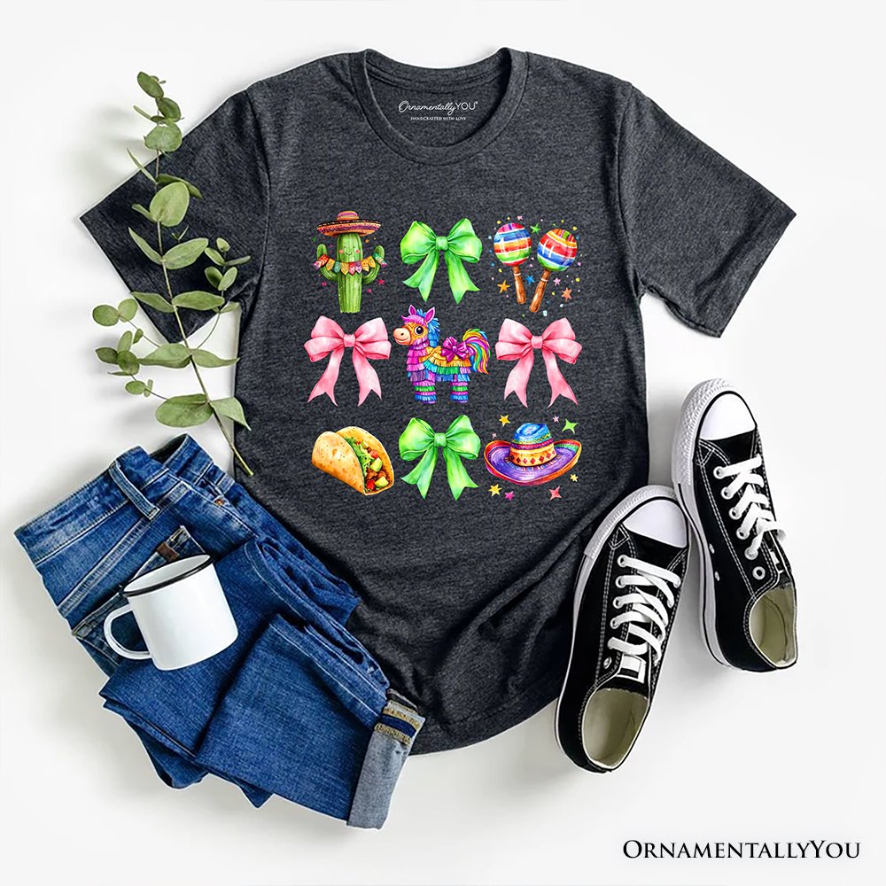 Cinco De Mayo Coquette Bow T-Shirt, Mexican Fiesta Maracas Tee T-Shirts OrnamentallyYou Dark Gray XS 