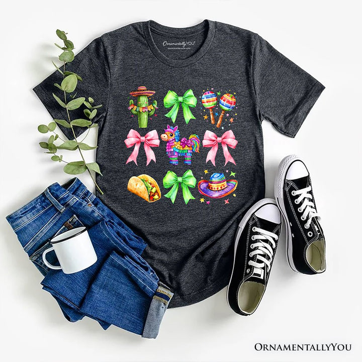 Cinco De Mayo Coquette Bow T-Shirt, Mexican Fiesta Maracas Tee T-Shirts OrnamentallyYou Dark Gray XS 