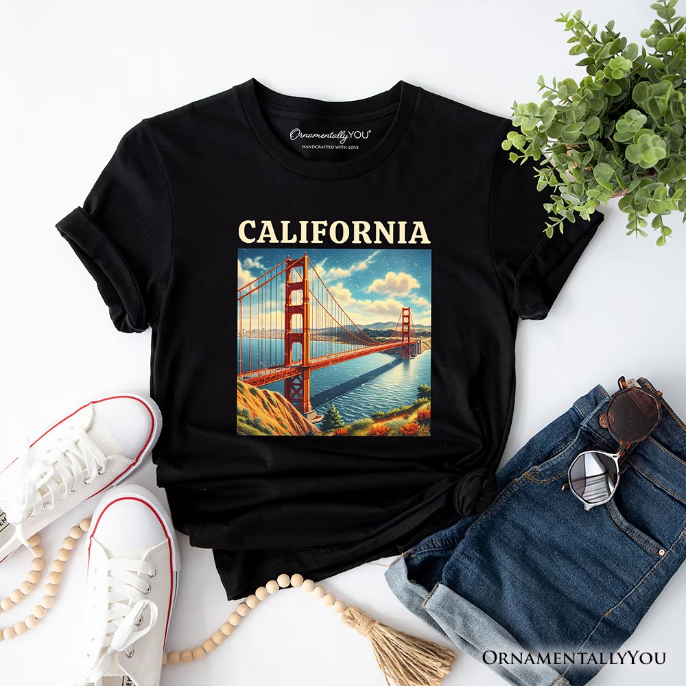 Classic California State Golden Gate Bridge T-Shirt, San Francisco Bay Tee and Coastal Landmark Souvenir T-Shirts OrnamentallyYou Black XS 