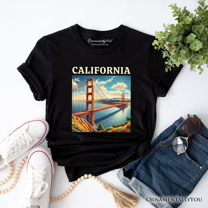 Classic California State Golden Gate Bridge T-Shirt, San Francisco Bay Tee and Coastal Landmark Souvenir T-Shirts OrnamentallyYou Black XS 