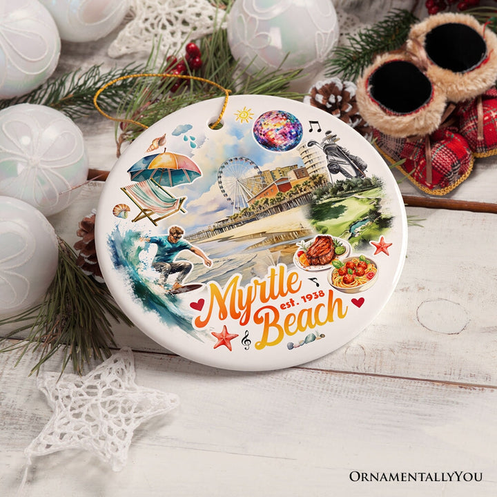 Classic Myrtle Beach Artistic Handcrafted Christmas Ornament, South Carolina Souvenir and Keepsake Decor Ceramic Ornament OrnamentallyYou 