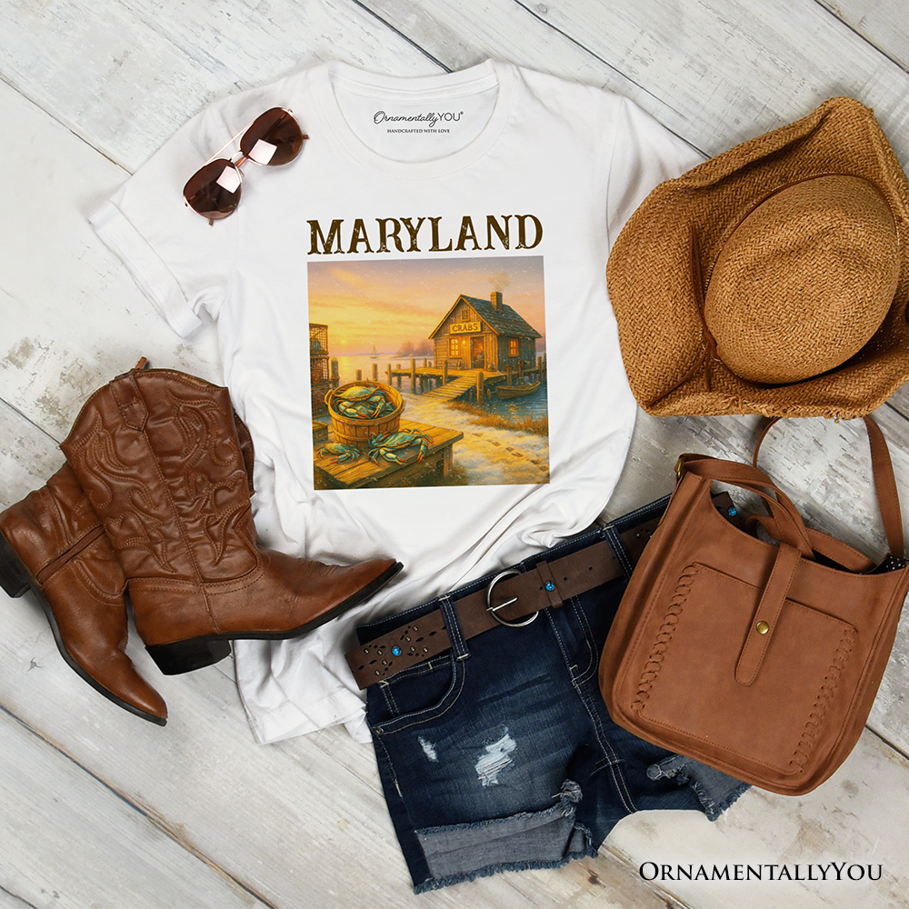 Coastal Maryland State Crabbing T-Shirt, Chesapeake Bay Fishing Heritage Tee and Travel Souvenir