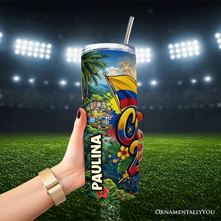 Colombia 2026 Soccer Cup Global Championship 20oz Tumbler With Lid and Stainless Steel Straw, Fans Football Gift Cup