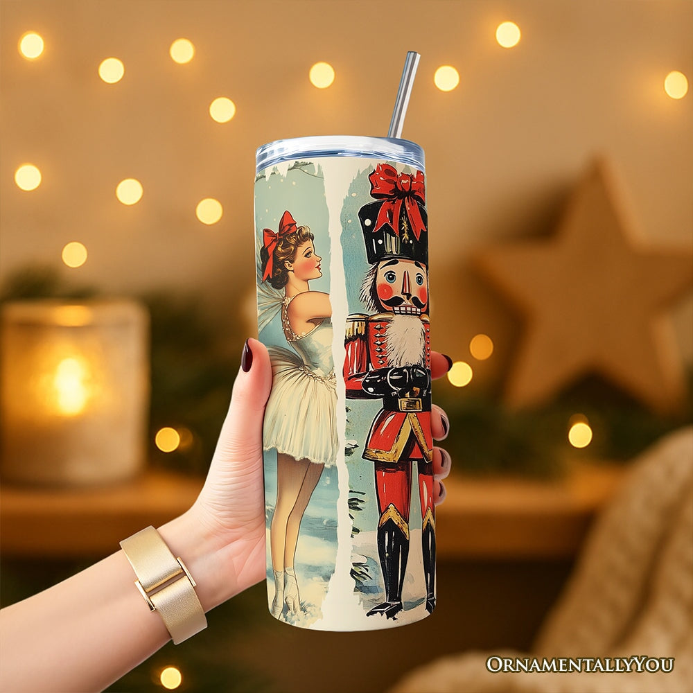 Coquette Ballet and Nutcracker 20oz Personalized Tumbler With Lid and Stainless Steel Straw, Christmas Bow and Mouse Vintage Gift Cup Tumbler OrnamentallyYou 