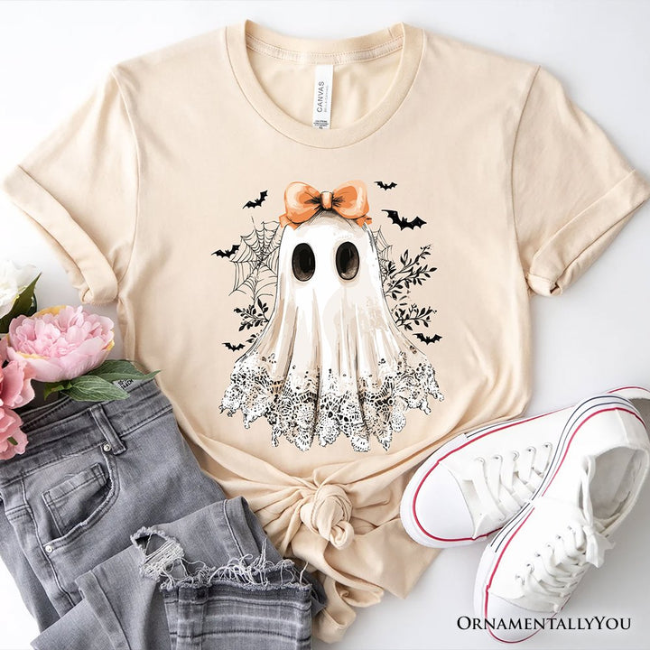 Coquette Ghost T-Shirt, Cute Halloween Tee for Girly Ghouls T-Shirts OrnamentallyYou Natural XS 