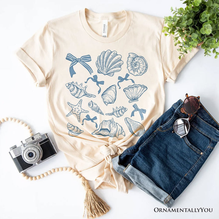 Coquette Seashell Summer Vibe T-Shirt, Natural and White Retro Beach Tee Gift for Ocean Lover T-Shirts OrnamentallyYou Natural XS 