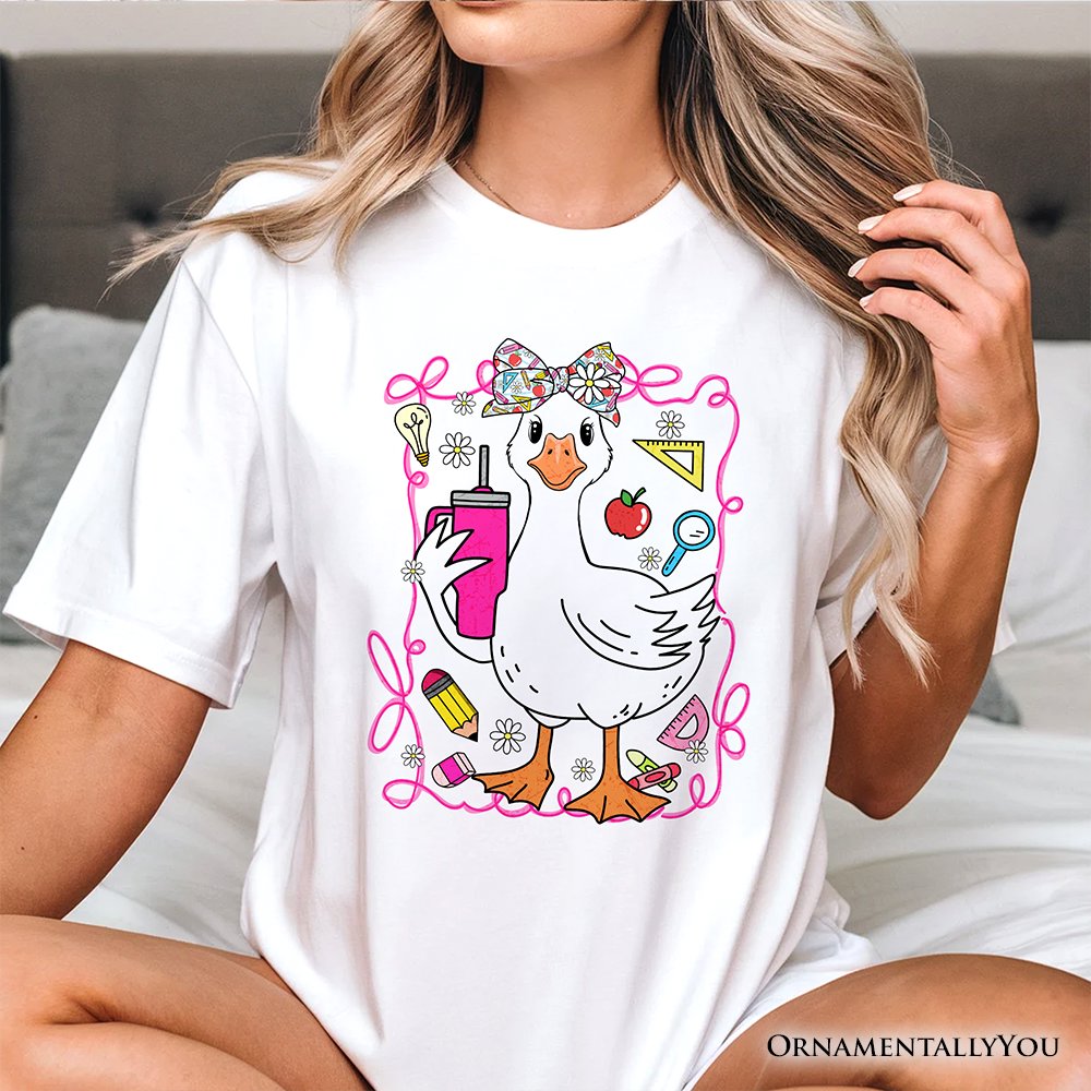 Coquette Teacher Goose T-Shirt, Funny Classroom Tee for Educators T-Shirts OrnamentallyYou 