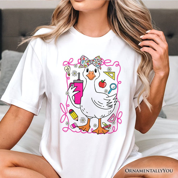 Coquette Teacher Goose T-Shirt, Funny Classroom Tee for Educators T-Shirts OrnamentallyYou 